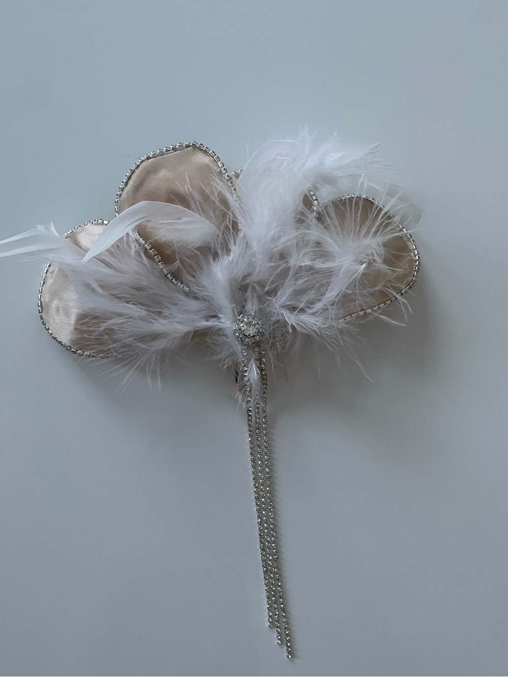 Elegant White Feather and Crystal hair clip